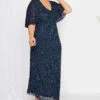 LUXE Curve Navy Blue Hand Embellished V-Neck Maxi Dress