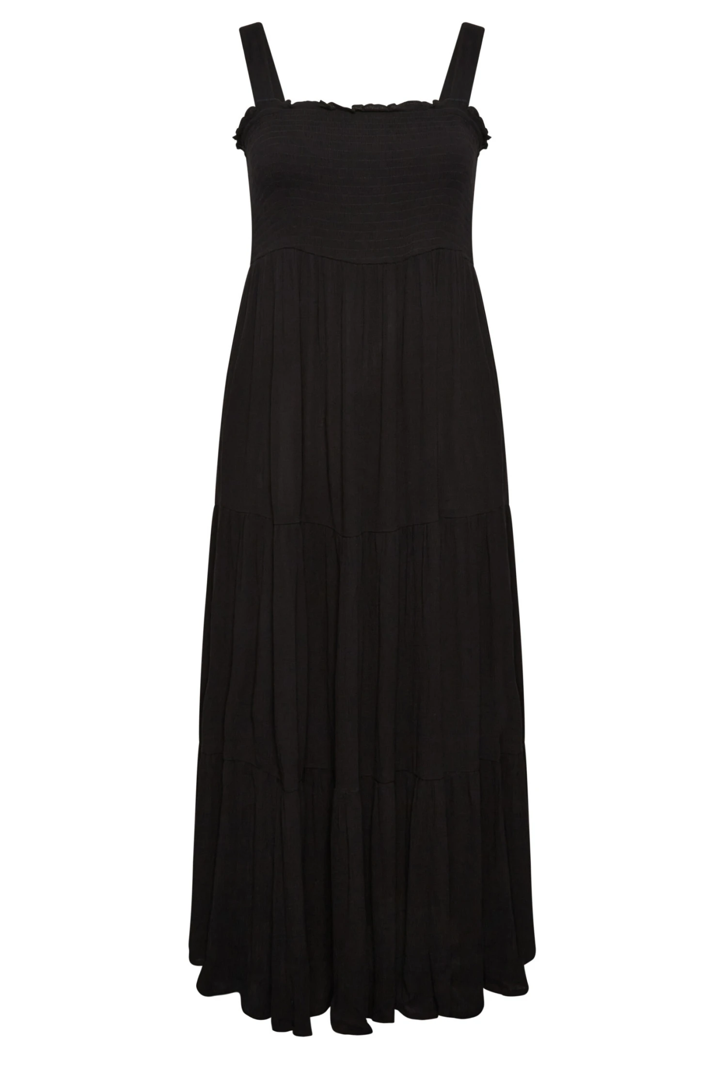 YOURS Curve Black Shirred Strappy Sundress 5 YOURS Curve Black Shirred Strappy Sundress - Image 5