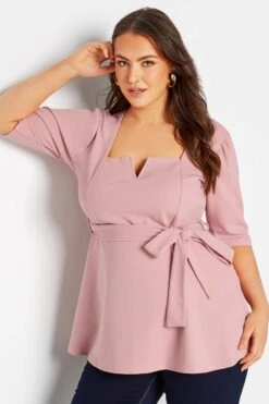 YOURS LONDON Curve Blush Pink Notch Neck Peplum Top -Saga Dresses Shop 00e2e6b7 4f1d 4d 161231 D