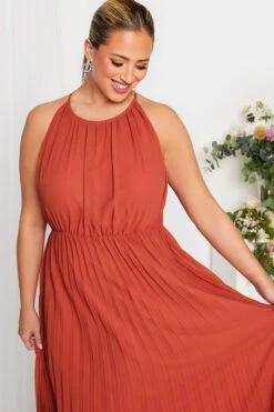 YOURS LONDON Curve Orange Pleated Maxi Dress -Saga Dresses Shop 01131744 8406 4e 161885 D