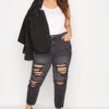 YOURS FOR GOOD Curve Black Extreme Distressed MOM Jeans