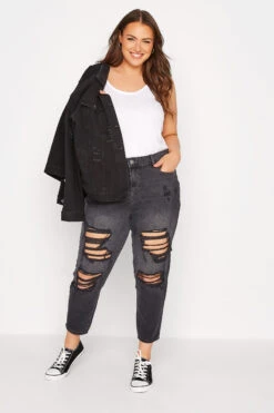 YOURS FOR GOOD Curve Black Extreme Distressed MOM Jeans
