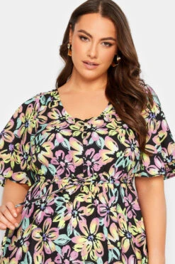 YOURS Curve Black Neon Floral Tiered Midi Dress -Saga Dresses Shop 01822b1f cc25 41 137334 D