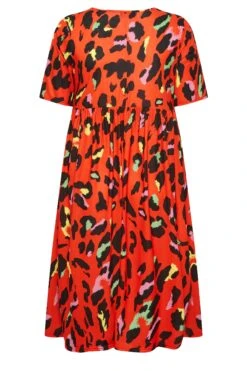 LIMITED COLLECTION Curve Red Leopard Print Smock Midaxi Dress -Saga Dresses Shop 01e06932 4835 41 215757 Y