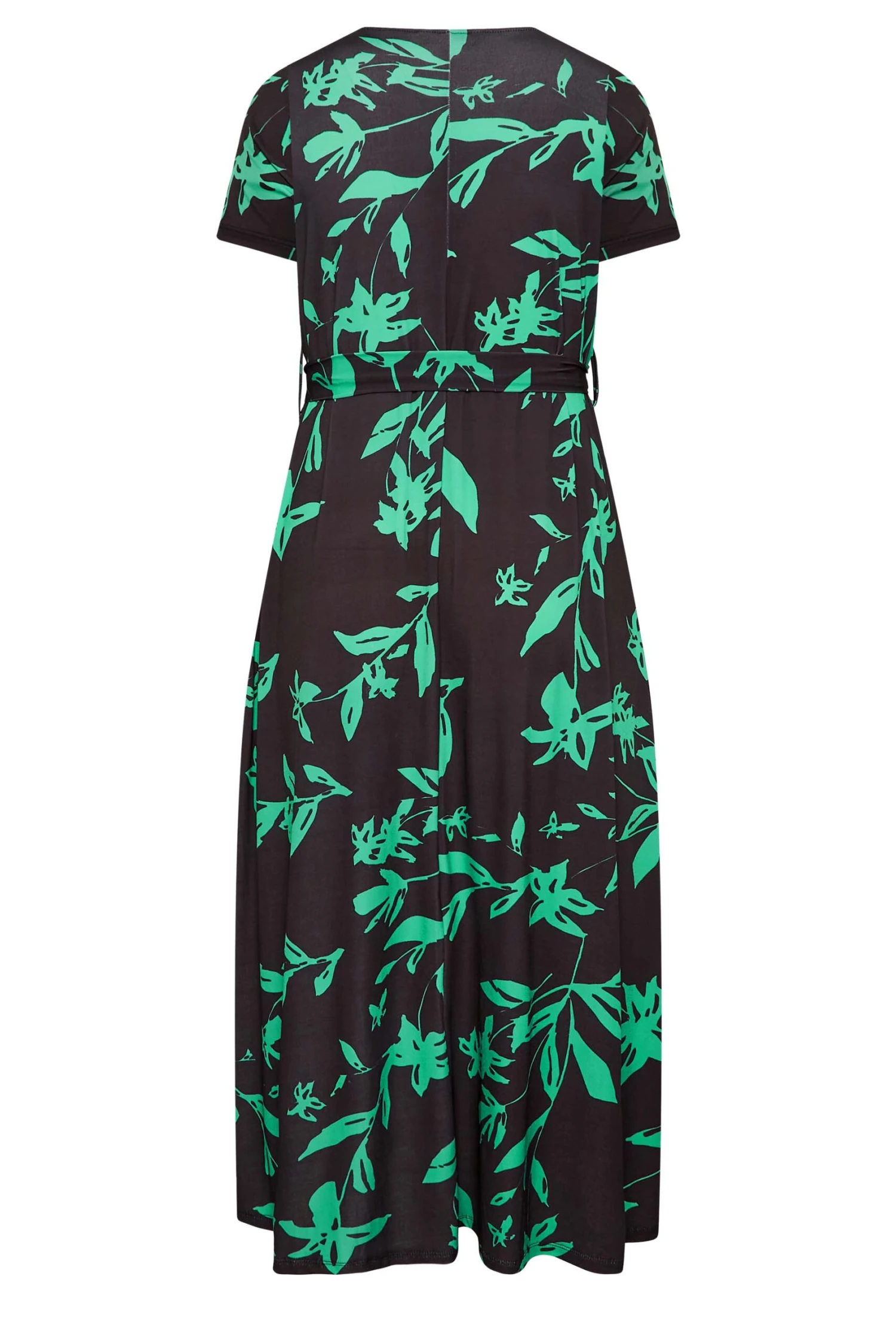 YOURS Curve Green V-Neck Floral Wrap Dress 6 YOURS Curve Green V-Neck Floral Wrap Dress - Image 6