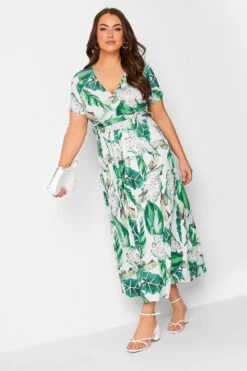 YOURS Curve White Leaf Print Maxi Wrap Dress