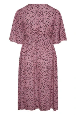 YOURS LONDON Curve Pink Dalmatian Print Midi Wrap Dress -Saga Dresses Shop 032e3ec4 3c0d 48 161230 BK