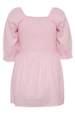 YOURS Curve Pink Gingham Print Square Neck Shirred Top -Saga Dresses Shop 0431b046 848e 44 330072 Y