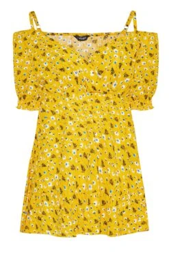 YOURS Curve Yellow Floral Cold Shoulder Top -Saga Dresses Shop 044dc5bb 9d13 47 173971 X