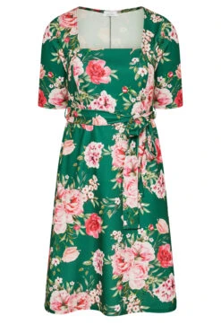 YOURS LONDON Curve Green Floral Square Neck Dress -Saga Dresses Shop 04930644 2663 49 161733 X