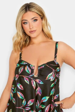 YOURS Curve Black Tropical Print Tankini Top -Saga Dresses Shop 049f2846 84af 4a 150312 E