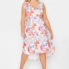 YOURS PETITE Curve White Floral Dipped Hem Midi Dress