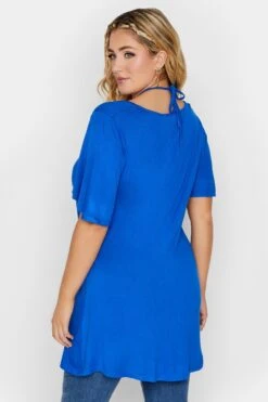 LIMITED COLLECTION Curve Cobalt Blue Tie Neck Top -Saga Dresses Shop 054df76f 2f30 4e 215727 C