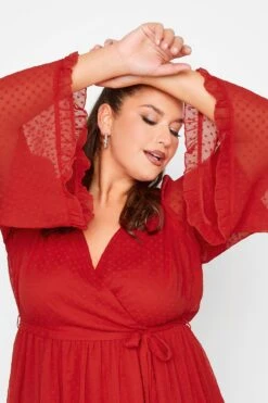 YOURS LONDON Curve Red Dobby Ruffle Wrap Top -Saga Dresses Shop 057f7c55 c23e 4b 161918 D