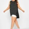 YOURS Curve Black Polka Dot Print Dipped Hem Vest Top