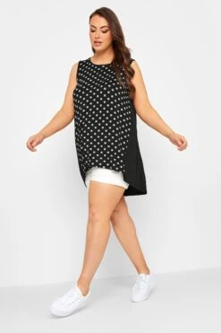 YOURS Curve Black Polka Dot Print Dipped Hem Vest Top
