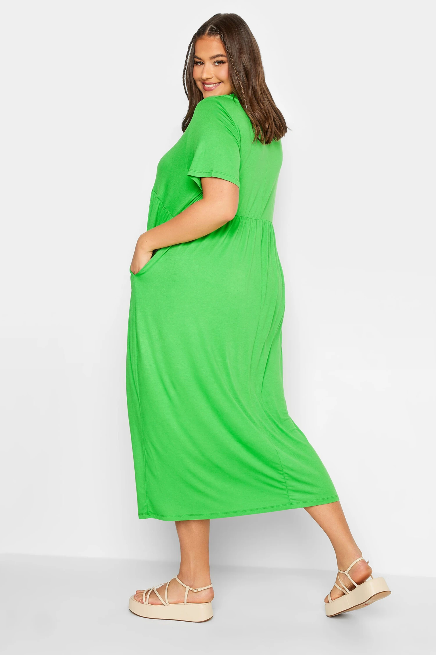 LIMITED COLLECTION Curve Bright Green Pocket Maxi Dress 2 LIMITED COLLECTION Curve Bright Green Pocket Maxi Dress - Image 2