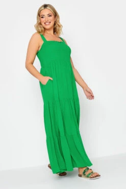 YOURS Curve Green Shirred Strappy Sundress