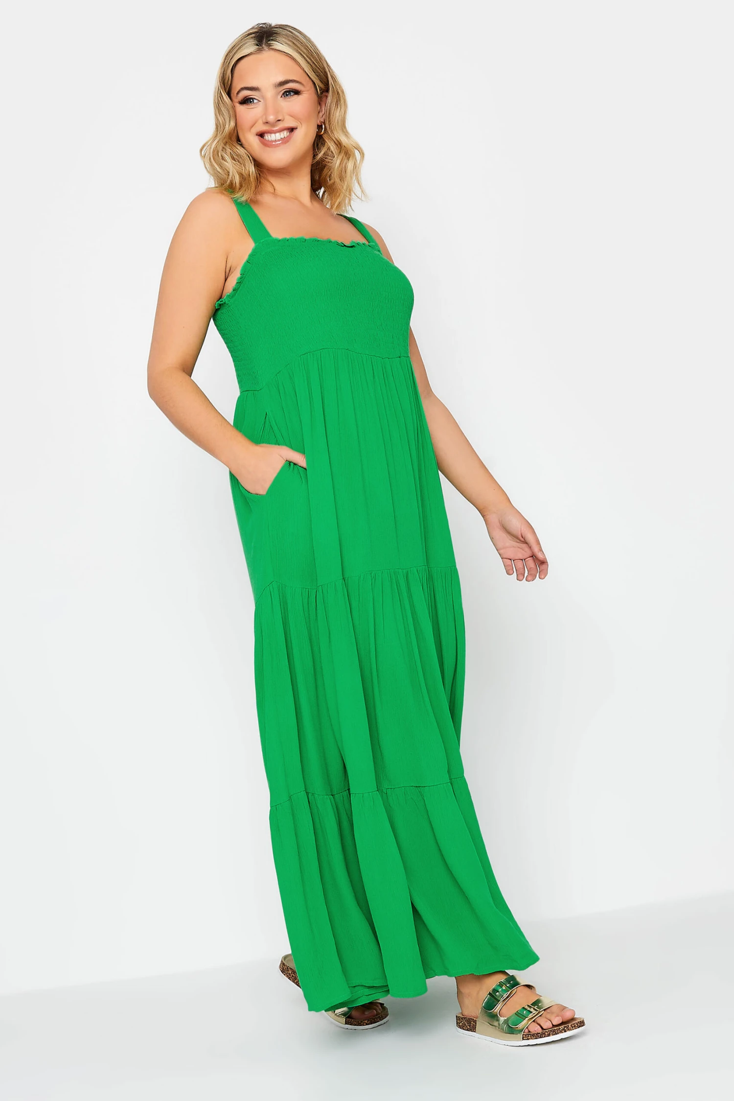 YOURS Curve Green Shirred Strappy Sundress 1 YOURS Curve Green Shirred Strappy Sundress