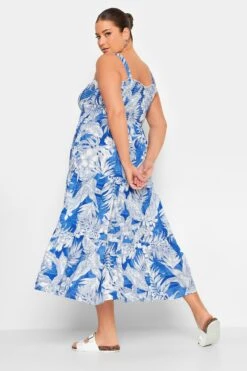 YOURS Curve Blue Tropical Print Shirred Strappy Sundress -Saga Dresses Shop 063e0083 5f2b 40 137464 C
