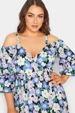 YOURS Curve Purple Floral Cold Shoulder Midaxi Dress 8 YOURS Curve Purple Floral Cold Shoulder Midaxi Dress -Saga Dresses Shop 06b35650 5a8c 4d 137286 D