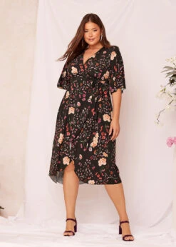 YOURS LONDON Curve Black Floral Print Midi Wrap Dress -Saga Dresses Shop 07461061 ee7d 4d 161817 L