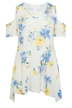 YOURS LONDON Curve White Floral Print Cold Shoulder Top -Saga Dresses Shop 07470bea e220 44 162115 X