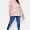 YOURS LONDON Curve Pink Floral Frill Cold Shoulder Top