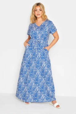 YOURS Curve Cobalt Blue Animal Print Maxi T-Shirt Dress