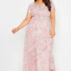 YOURS Curve Pink Tropical Print Bardot Maxi Dress