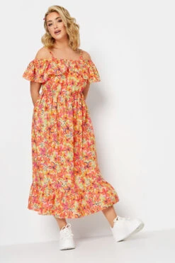 LIMITED COLLECTION Curve Orange Floral Frill Cold Shoulder Midi Dress 10 LIMITED COLLECTION Curve Orange Floral Frill Cold Shoulder Midi Dress -Saga Dresses Shop 081a81ba 7fd3 4c 215544 B1
