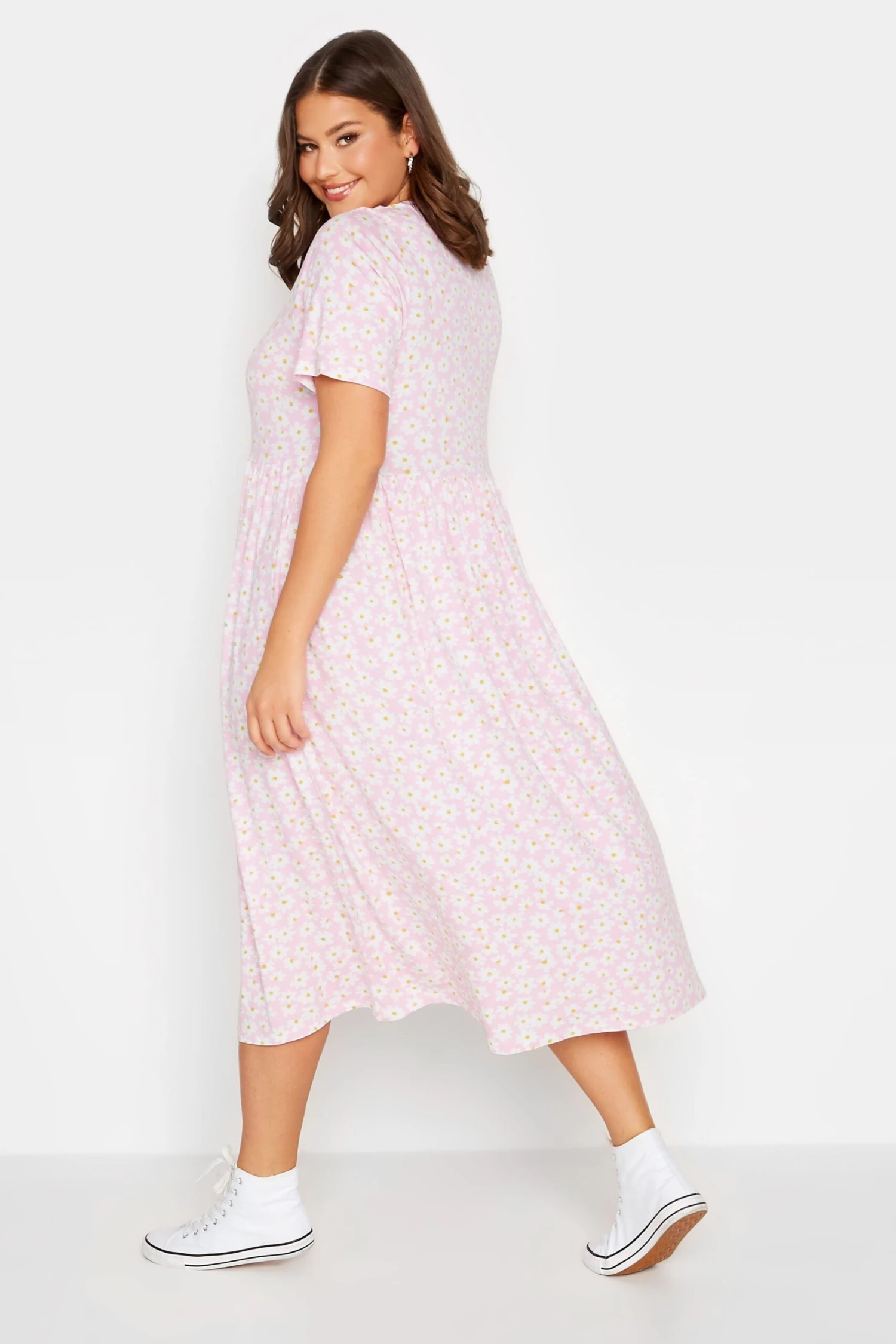 YOURS Curve Light Pink Daisy Print Smock Dress 2 YOURS Curve Light Pink Daisy Print Smock Dress - Image 2