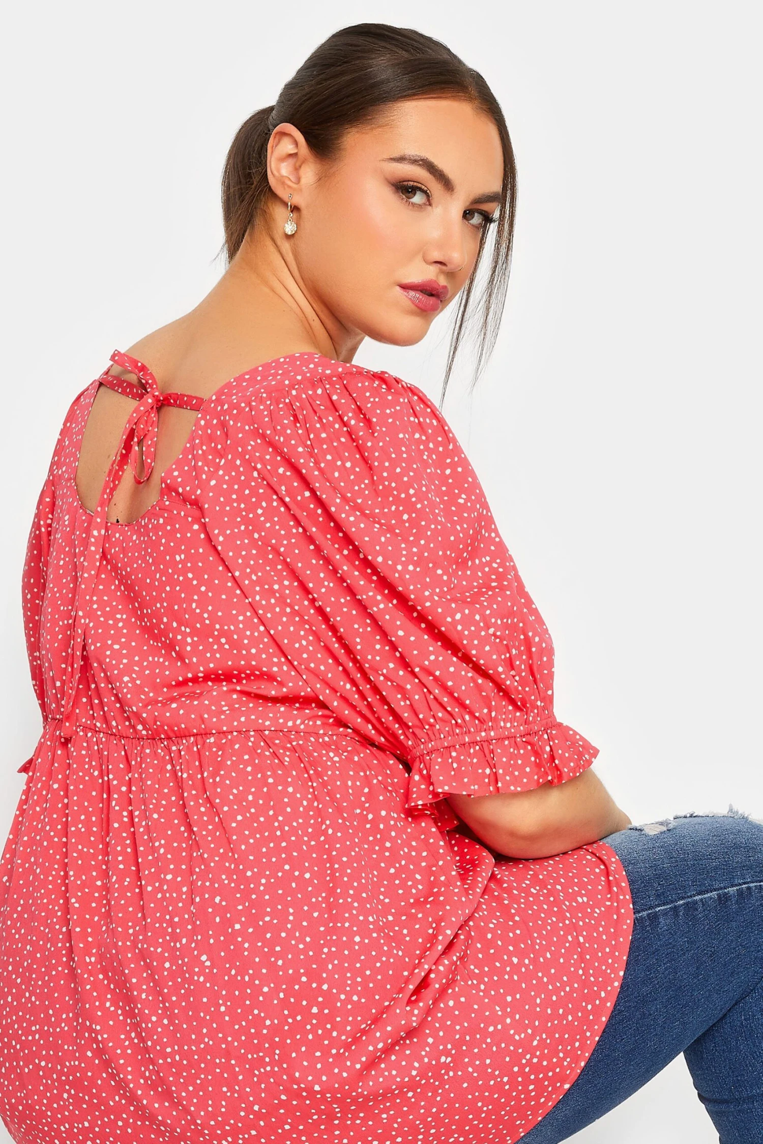 LIMITED COLLECTION Curve Pink Spot Print Puff Sleeve Top 3 LIMITED COLLECTION Curve Pink Spot Print Puff Sleeve Top - Image 3