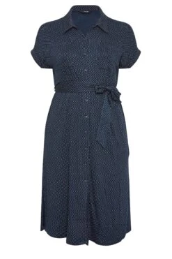 YOURS Curve Navy Blue Polka Dot Split Hem Shirt Dress 10 YOURS Curve Navy Blue Polka Dot Split Hem Shirt Dress -Saga Dresses Shop 098a84c5 c55e 4b 301973 X