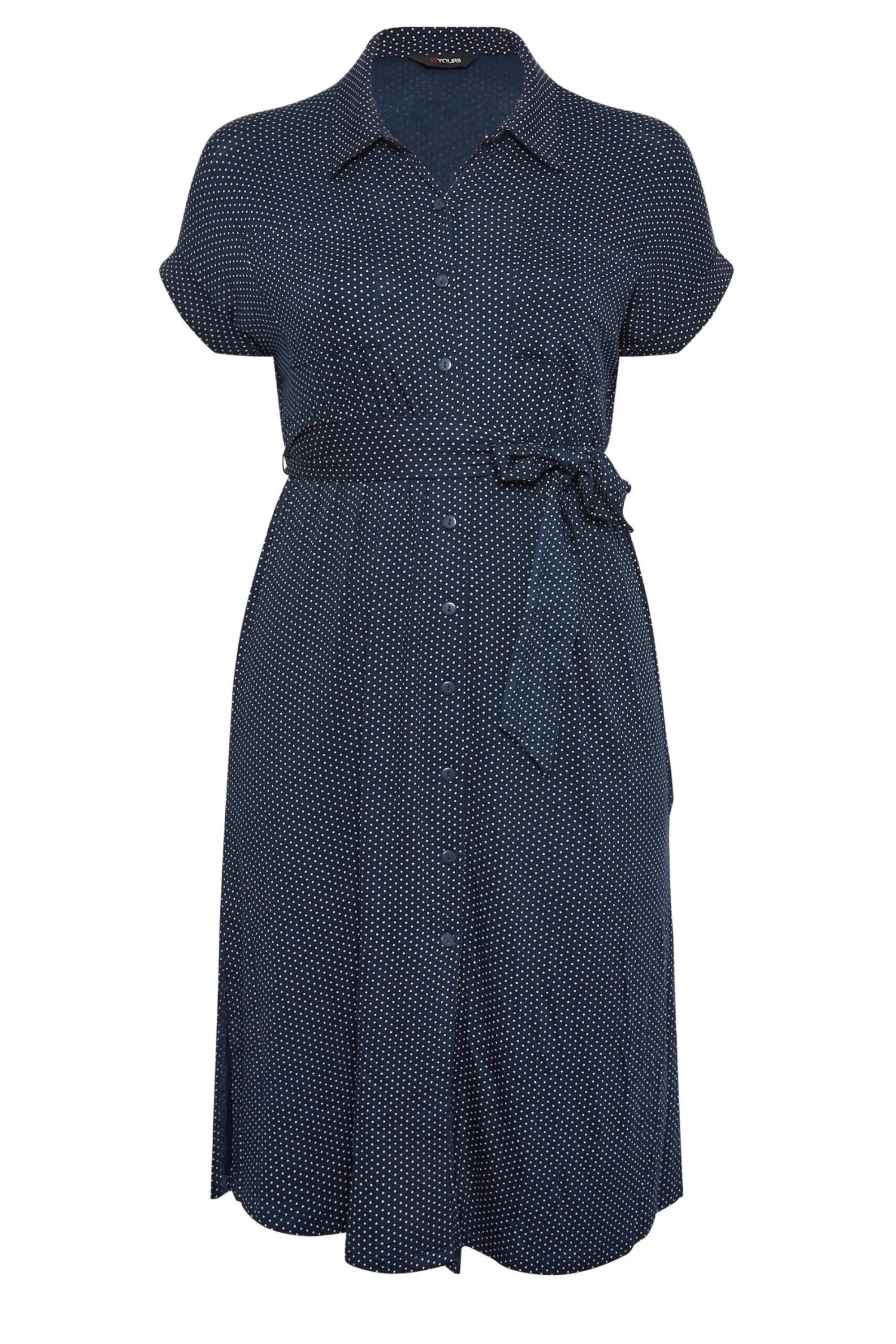 YOURS Curve Navy Blue Polka Dot Split Hem Shirt Dress 5 YOURS Curve Navy Blue Polka Dot Split Hem Shirt Dress - Image 5