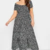 YOURS Curve Black Floral Shirred Bardot Maxi Dress