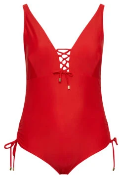 YOURS Curve Red Drawstring Detail Swimsuit -Saga Dresses Shop 0a6cd93f 7ca3 46 150308 X