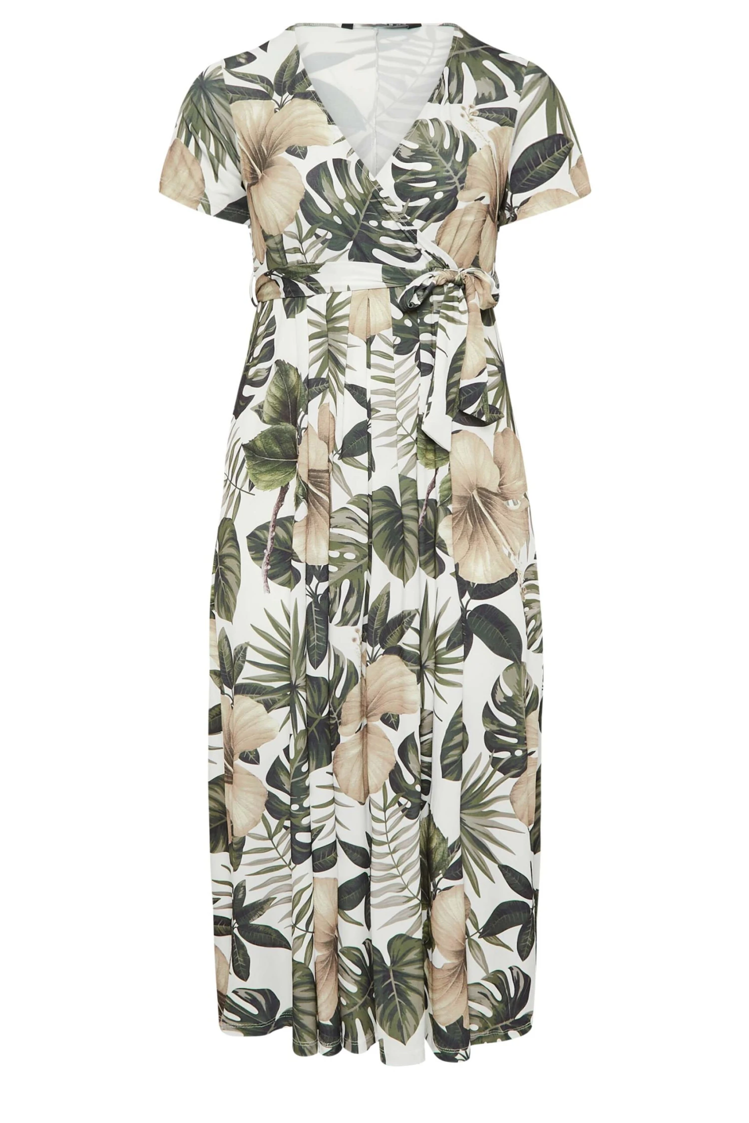 YOURS Curve White Tropical Leaf Print Wrap Dress 5 YOURS Curve White Tropical Leaf Print Wrap Dress - Image 5