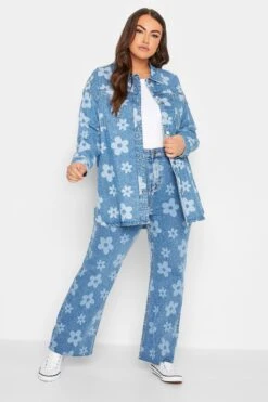 YOURS Curve Blue Floral Stretch Wide Leg Jeans