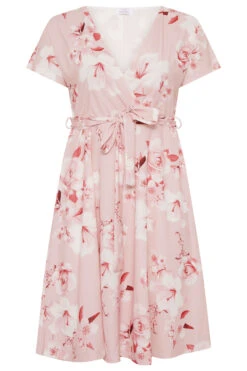 YOURS LONDON Curve Blush Pink Floral Wrap Skater Dress -Saga Dresses Shop 0b3bc061 00aa 44 161421 F