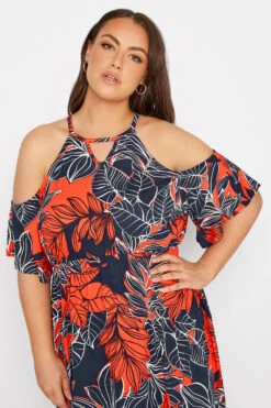 YOURS Curve Navy Blue Leaf Print Cold Shoulder Dress 8 YOURS Curve Navy Blue Leaf Print Cold Shoulder Dress -Saga Dresses Shop 0b498203 0fb5 4f 300799 D