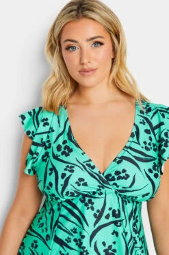YOURS Curve Turquoise Green Animal Print Tummy Control Swim Dress -Saga Dresses Shop 0b7cbf0a ccce 45 150301 D