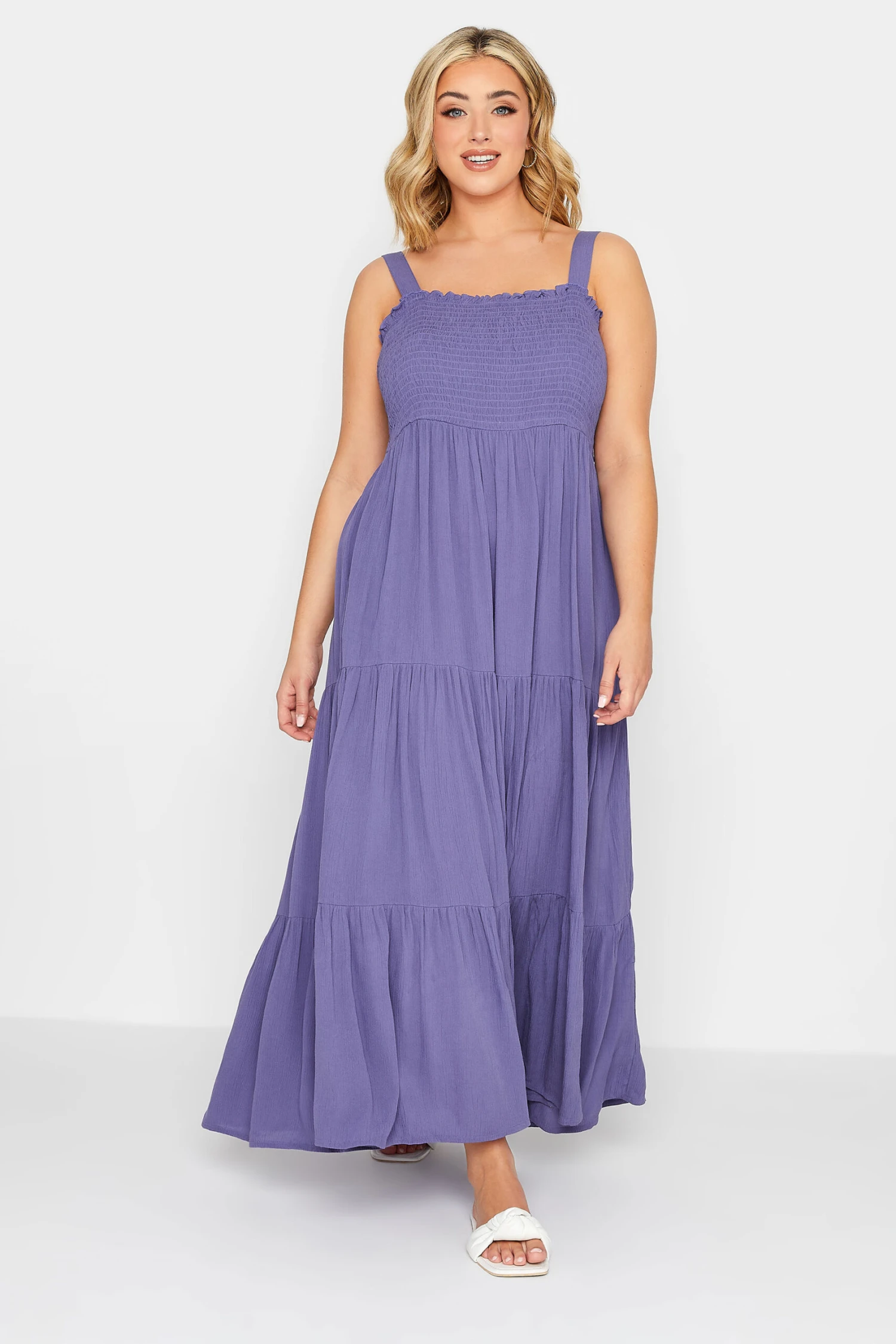 YOURS Curve Purple Shirred Strappy Sundress 1 YOURS Curve Purple Shirred Strappy Sundress