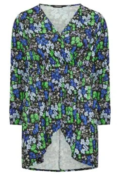 LIMITED COLLECTION Curve Blue Floral Print Wrap Top -Saga Dresses Shop 0dd5aa97 d5d2 49 215395 X