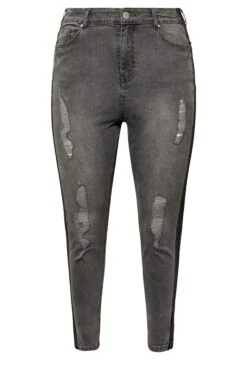 YOURS Curve Black Contrast Side Ripped Stretch Skinny AVA Jeans -Saga Dresses Shop 0ddb3cc0 5ec5 4b 143015 X