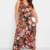 YOURS Curve Black & Orange Floral Print Wrap Maxi Dress