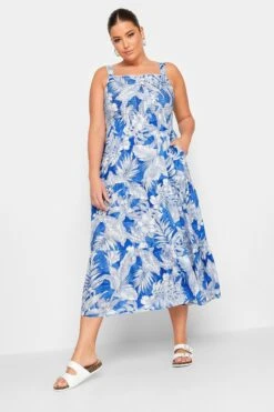 YOURS Curve Blue Tropical Print Shirred Strappy Sundress -Saga Dresses Shop 0eddeb52 4f1f 44 137464 B