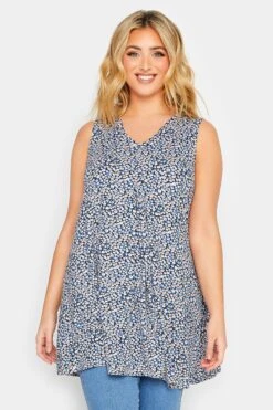 YOURS 2 PACK Curve Pink & Blue Ditsy Print Swing Vest Tops