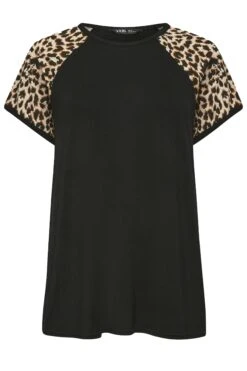 LIMITED COLLECTION Curve Black Leopard Print Raglan T-Shirt -Saga Dresses Shop 0fdd25a1 33b7 4d 215775 XR