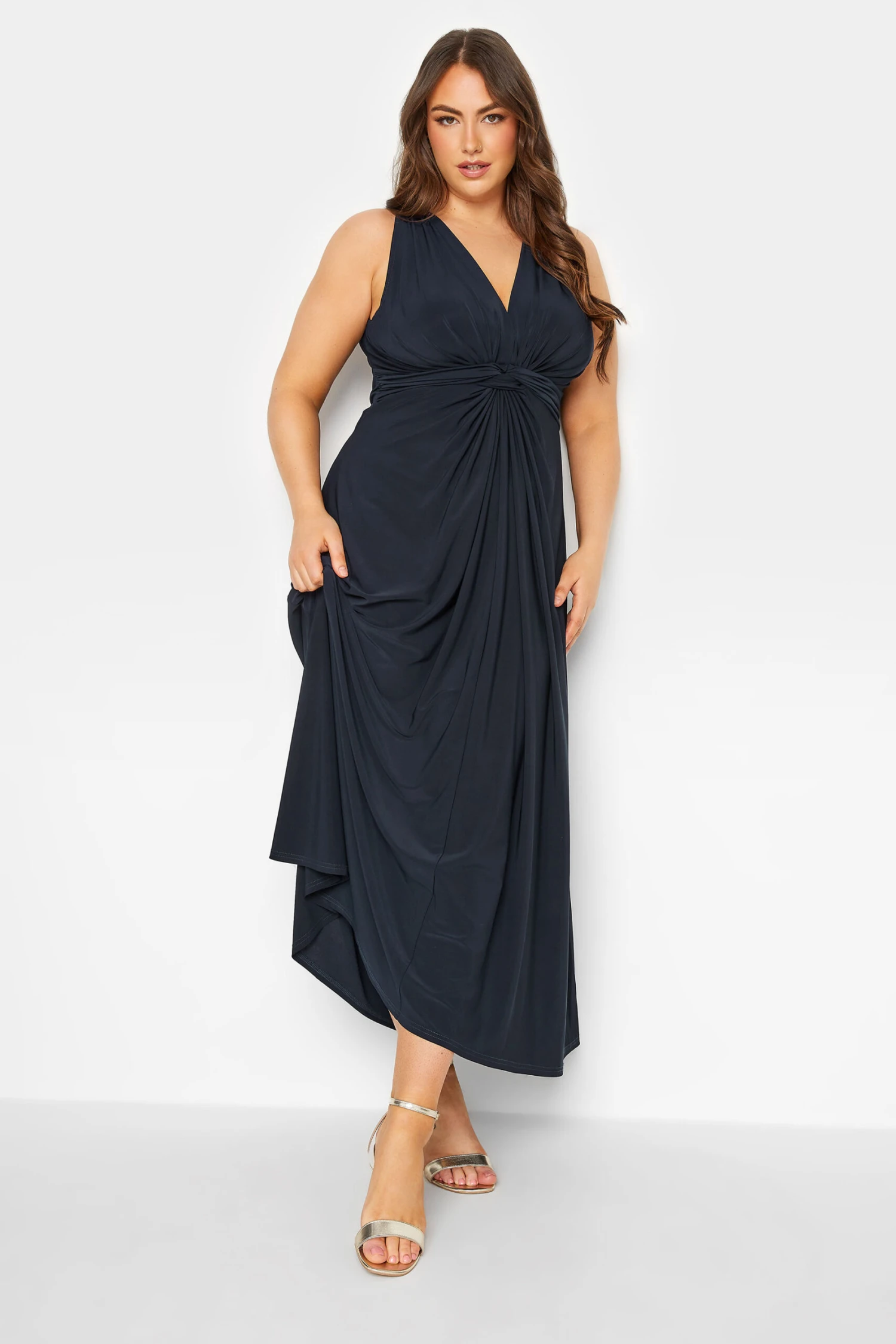YOURS LONDON Curve Navy Blue Knot Front Maxi Dress 1 YOURS LONDON Curve Navy Blue Knot Front Maxi Dress